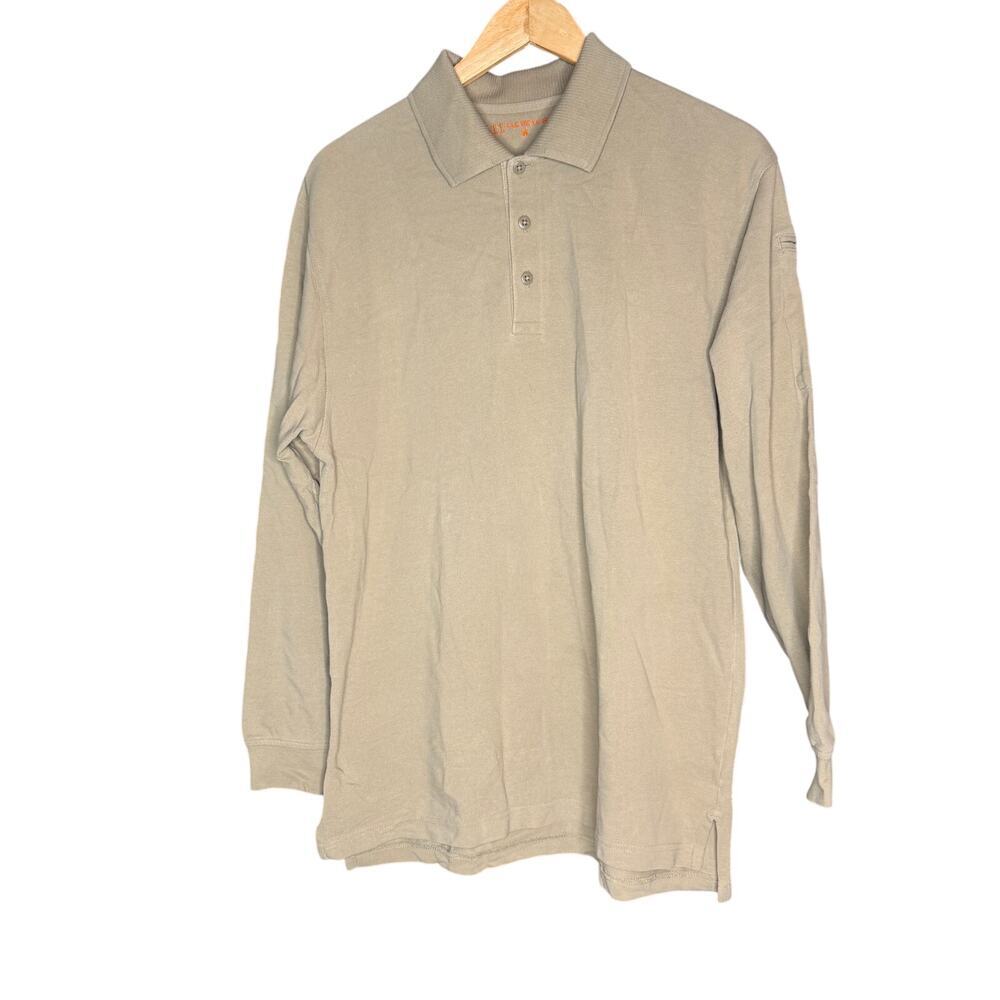 5.11 Tactical Men's sz Medium Beige Long Sleeve Knit 3-Button Polo Pullover